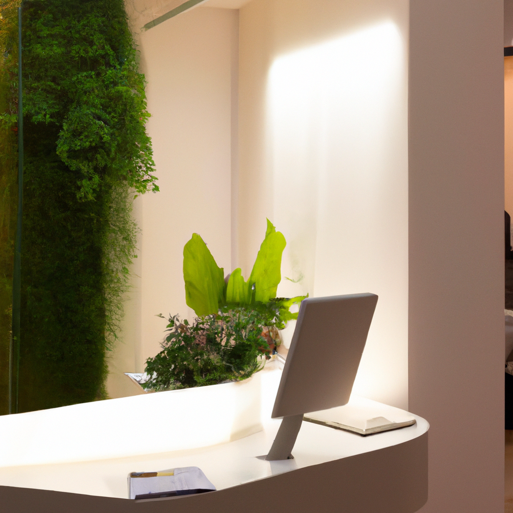 스튜디오 리셉션에서 상담 중인 장면